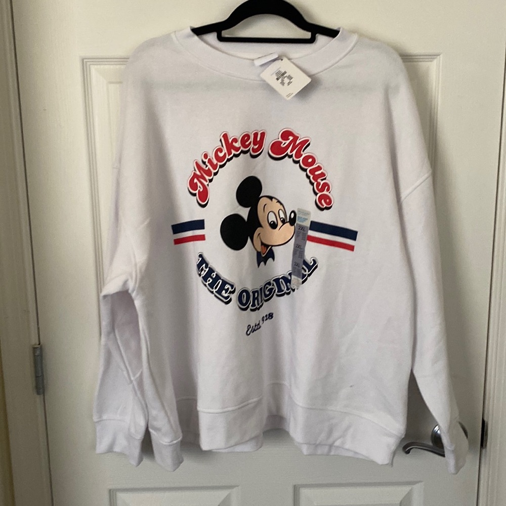 NWT Mickey Mouse White Crewneck Sweatshirt with Red and Blue Details Size 2XL